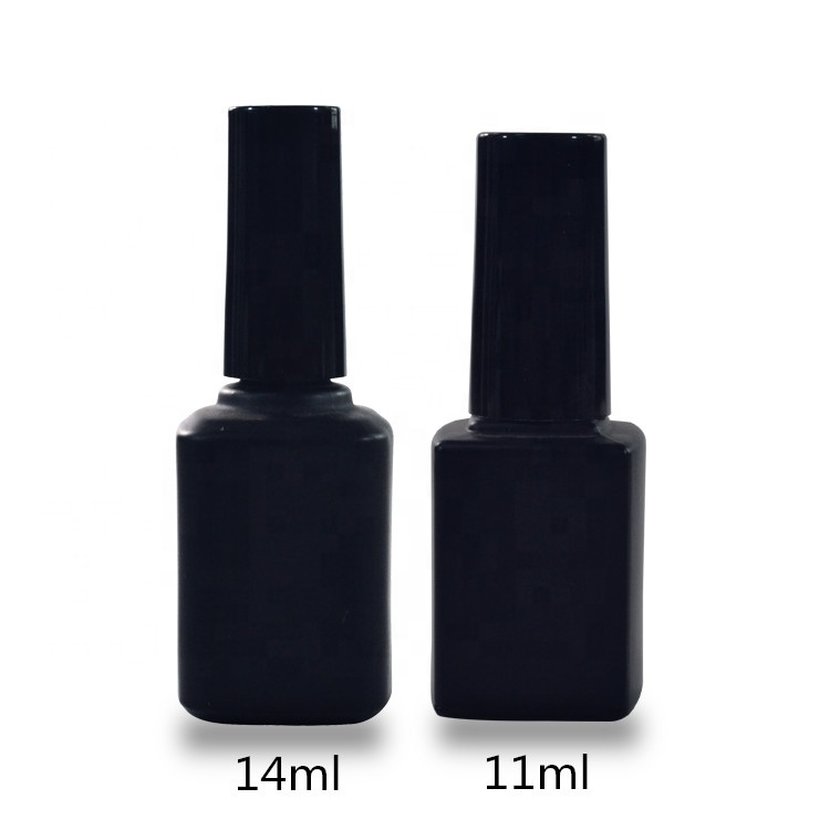 Fancy empty uv gel square shape clear black 11ml 14ml glass UV GEL nail polish glass bottle with brush cap
