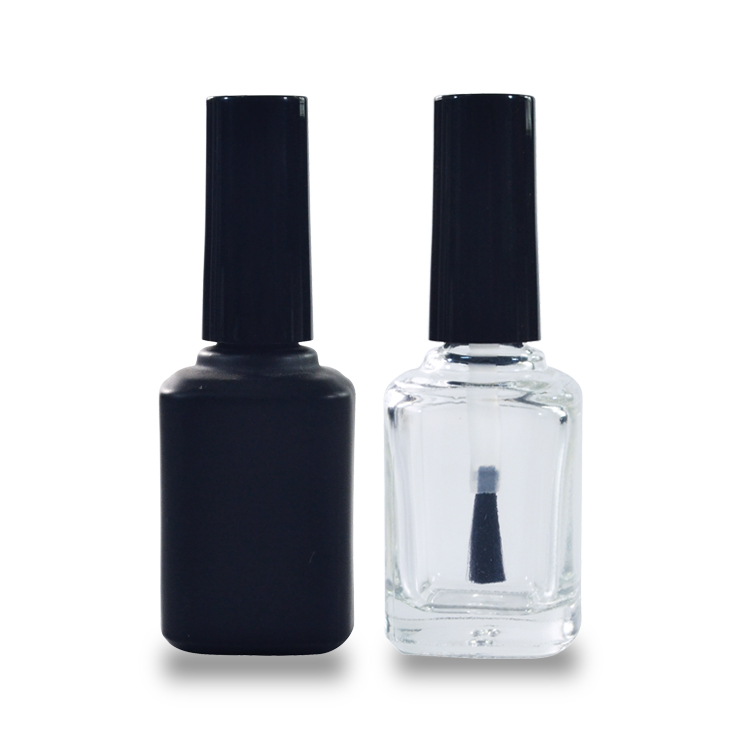 Fancy empty uv gel square shape clear black 11ml 14ml glass UV GEL nail polish glass bottle with brush cap
