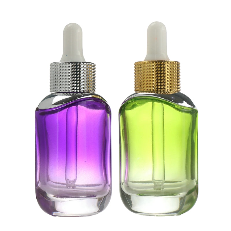 Fancy essential oil bottle 30ml green purple clear glass cosmetic serum dropper bottle