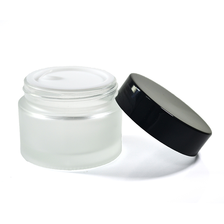 Fancy factory price cosmetic container 1oz 2oz 15g 30g 50g 100g glass frosted clear face cream jar with black wood lid