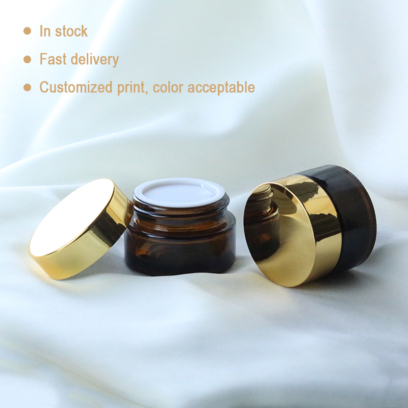 Fancy in stock brown 5ml 10ml 15ml 20ml 30ml 50ml amber round small round glass jar for cosmetic packaging (GJM12)