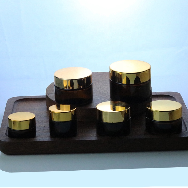 Fancy in stock brown 5ml 10ml 15ml 20ml 30ml 50ml amber round small round glass jar for cosmetic packaging (GJM12)