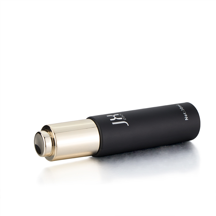 Fancy label 30ml push button pump black thick cylinder glass cosmetic dropper packaging bottle with dropper or press pump