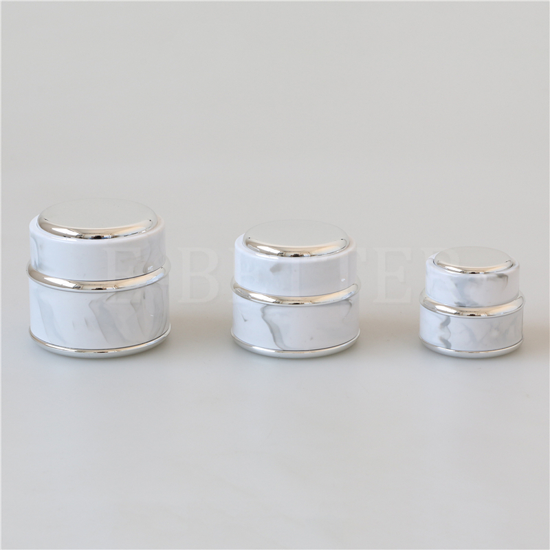 Fancy marble luxury small cosmetic jar double wall round shape plastic face cream container with lid