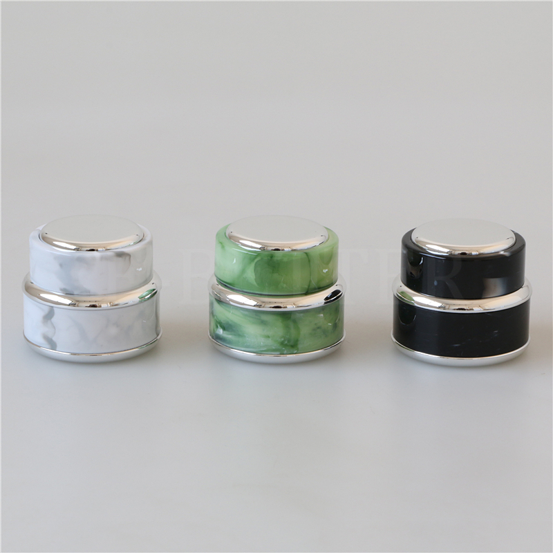 Fancy marble luxury small cosmetic jar double wall round shape plastic face cream container with lid