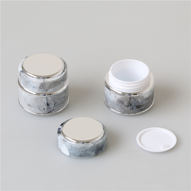 Fancy marble luxury small cosmetic jar double wall round shape plastic face cream container with lid