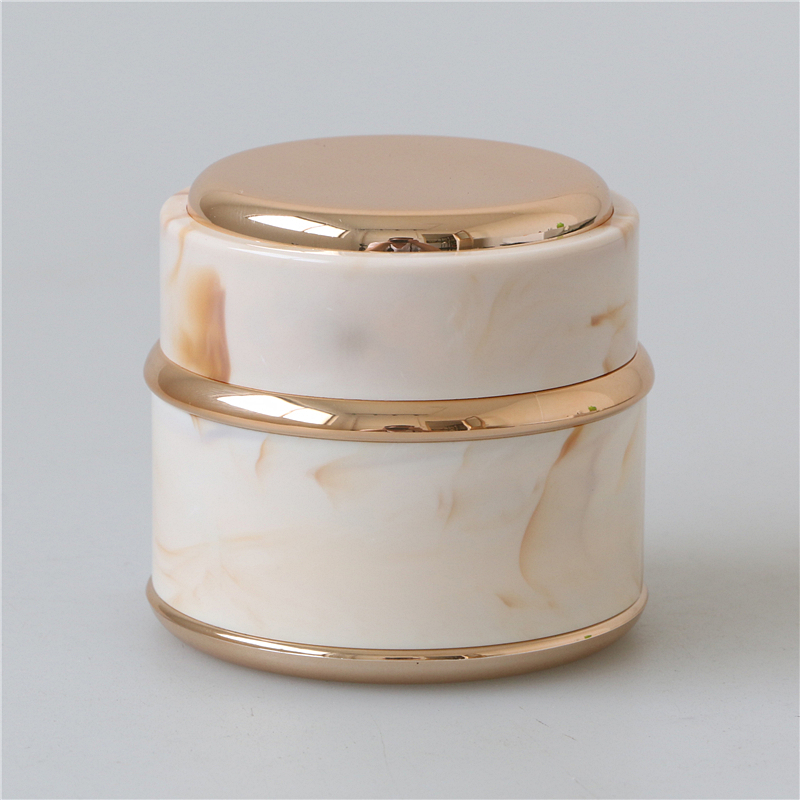 Fancy marble luxury small cosmetic jar double wall round shape plastic face cream container with lid