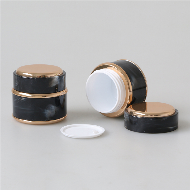 Fancy marble luxury small cosmetic jar double wall round shape plastic face cream container with lid