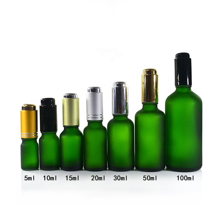 Fancy massage oil 5ml 10ml 15ml 20ml 30ml 50ml 100ml frosted clear amber blue green glass dropper bottle with press dropper