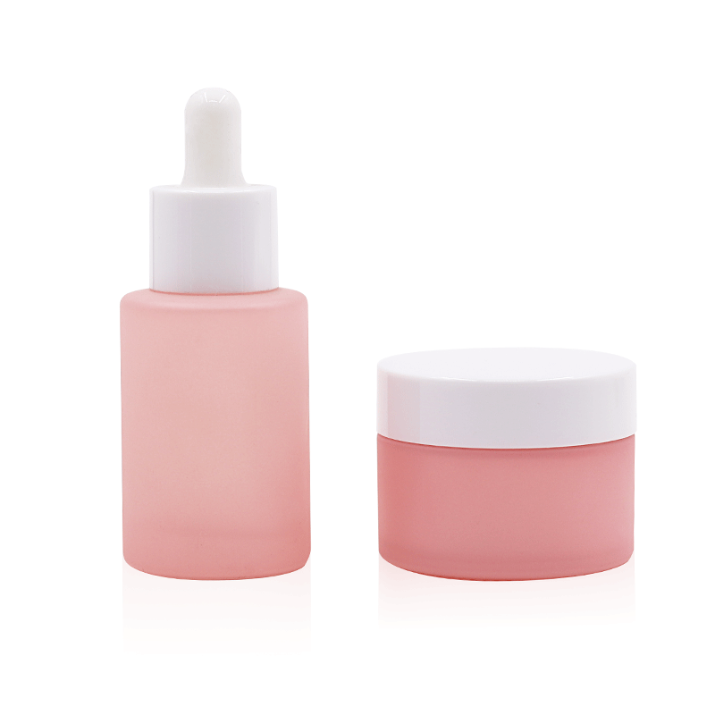 Fancy matte pink yellow amber glass jar aluminium lid cosmetic body scrub empty cylinder glass jar 20g 30g 50g 100g 2oz