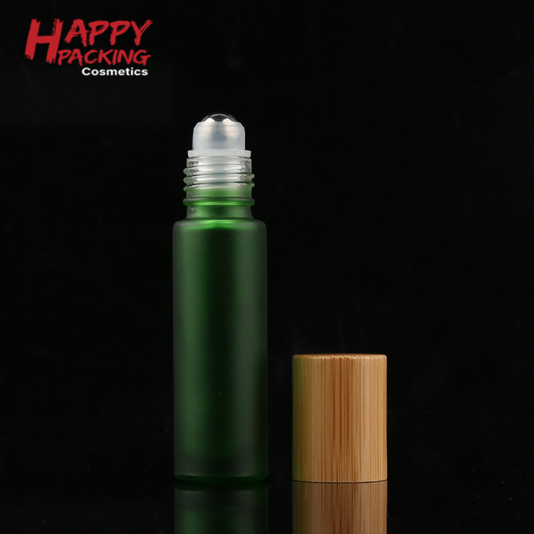 Fancy mini frosted glass essential oil roll on bottle 10ml with bamboo cap