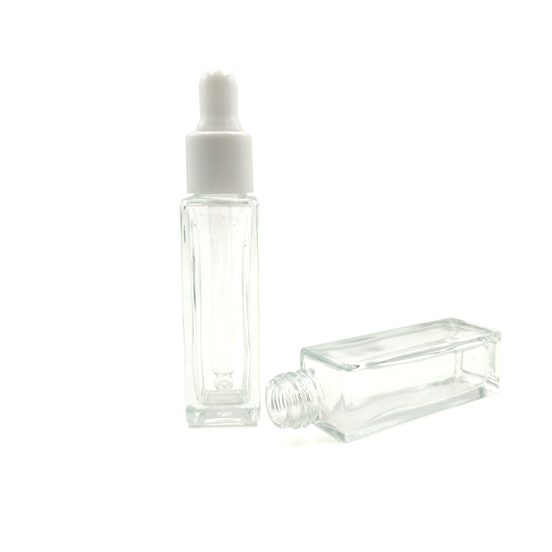 Fancy rectangular Clear glass dropper bottle 10ml essential/beard oil square glass e liquid bottle