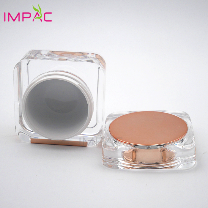 Fancy special square acrylic cosmetic rose gold jar 50ml for luxury facial cream
