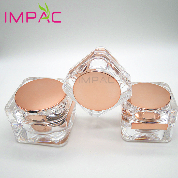 Fancy special square acrylic cosmetic rose gold jar 50ml for luxury facial cream