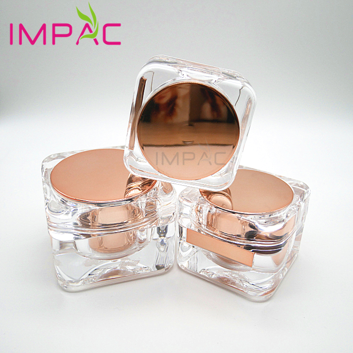 Fancy special square acrylic cosmetic rose gold jar 50ml for luxury facial cream