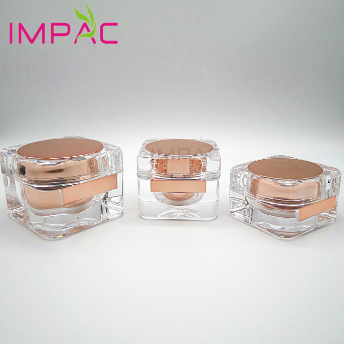 Fancy special square acrylic cosmetic rose gold jar 50ml for luxury facial cream