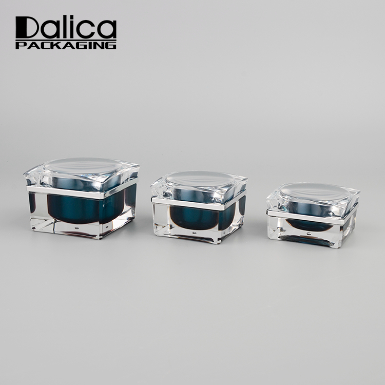 Fancy square cosmetic empty blue seal lid serum plastic jar
