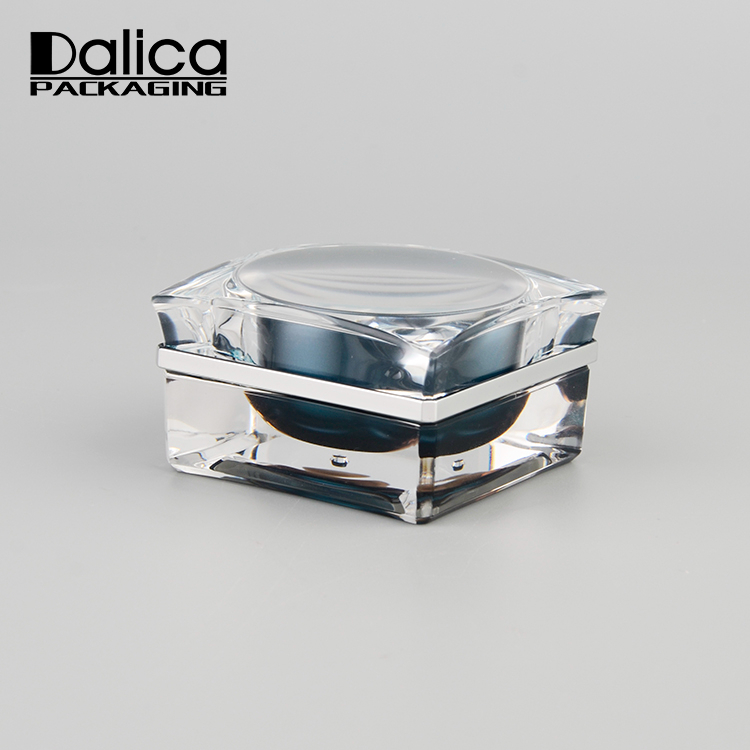 Fancy square cosmetic empty blue seal lid serum plastic jar