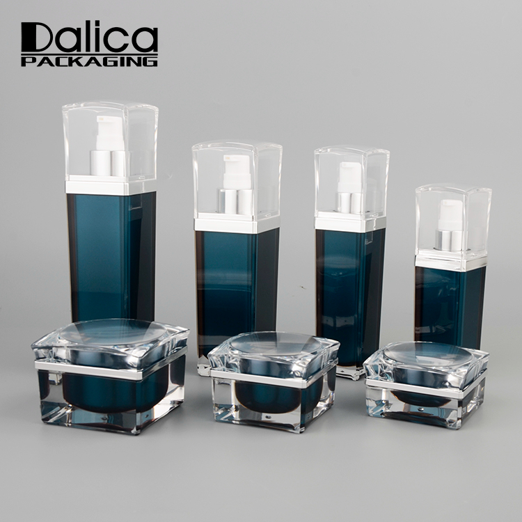 Fancy square cosmetic empty blue seal lid serum plastic jar