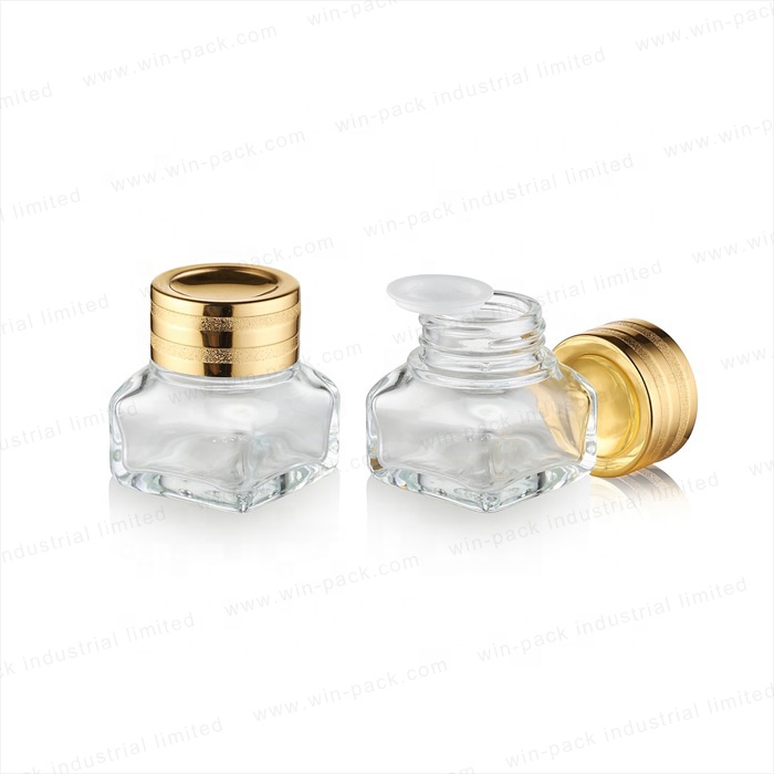 Fancy style high quality 10mL15ml 5ml cream jar eye cream jar cosmetic container packing with gold lid and round shoulder