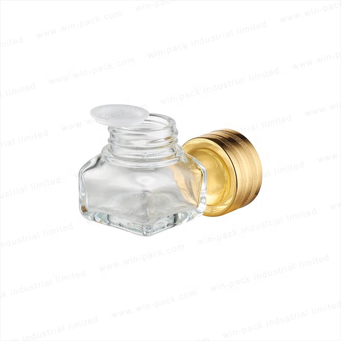 Fancy style high quality 10mL15ml 5ml cream jar eye cream jar cosmetic container packing with gold lid and round shoulder