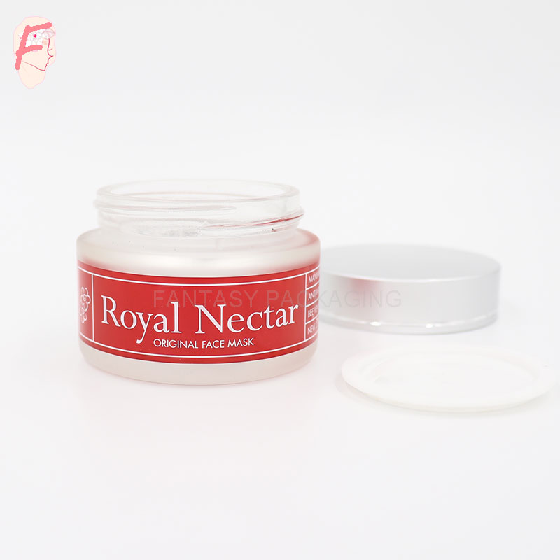 Fantasy custom made OEM painted white and black logo silkscreen printing 100g glass cream jar with matt silver cap and gasket