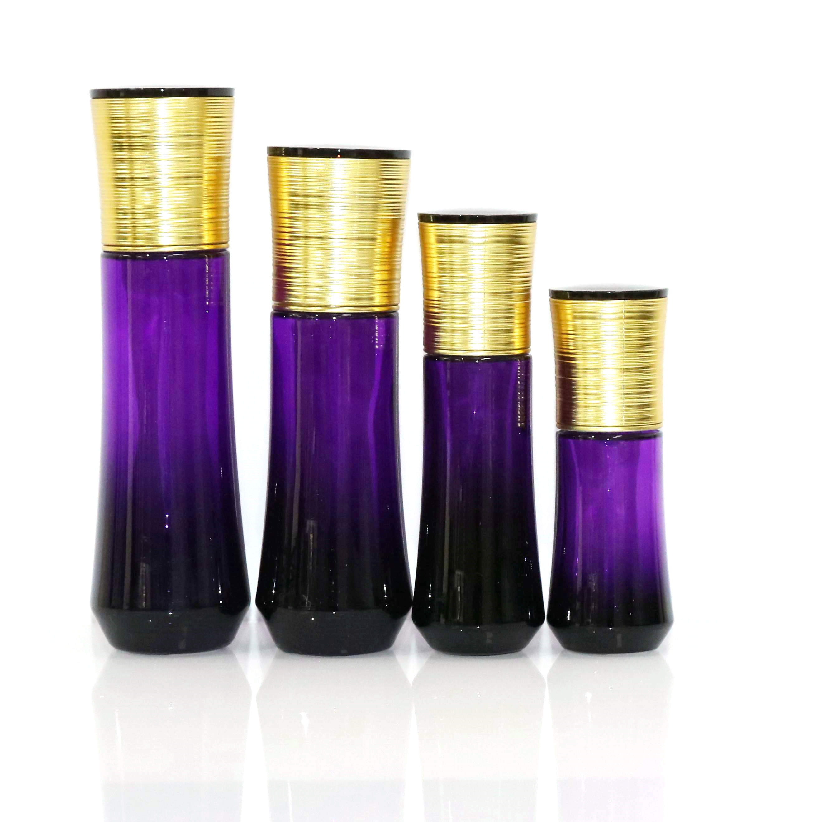 Fashion Cosmetic Packaging Sets Elegant Purple Empty Glass Lotion Pump Bottle and Jar