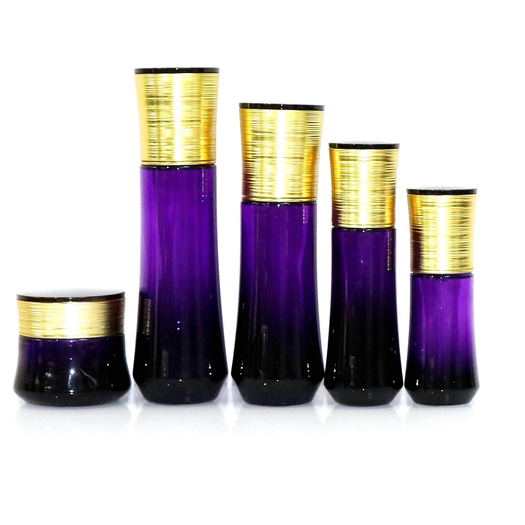 Fashion Cosmetic Packaging Sets Elegant Purple Empty Glass Lotion Pump Bottle and Jar