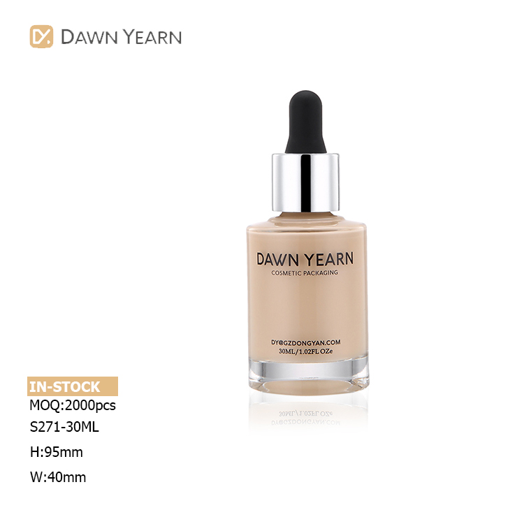 Fashion Custom OEM cylindrical foundation glass bottle dropper premium 30ml serum essential oils bottles