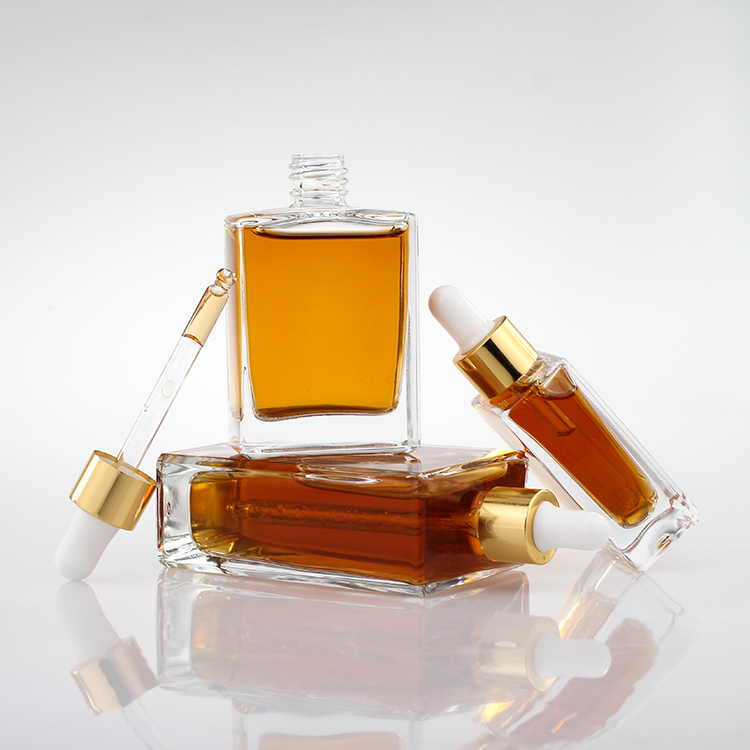 Fashion Design 30ml 50ml 100ml Square Glass Cosmetic Luxury Essential Oil Dropper Bottle