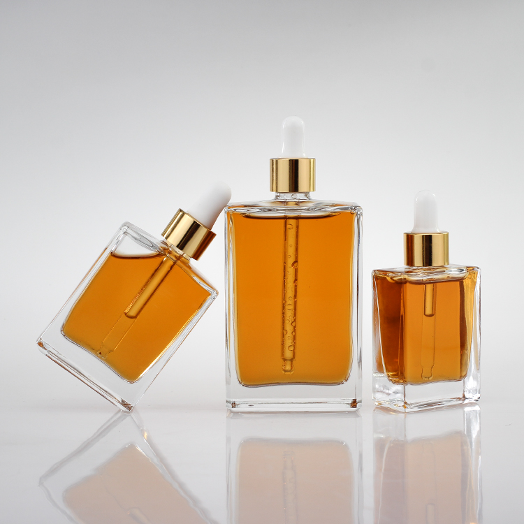 Fashion Design 30ml 50ml 100ml Square Glass Cosmetic Luxury Essential Oil Dropper Bottle