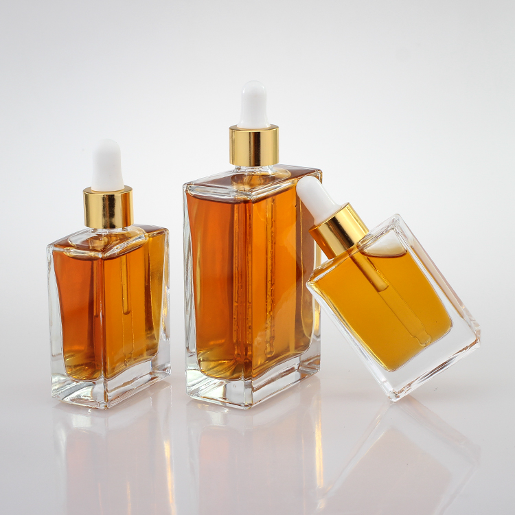 Fashion Design 30ml 50ml 100ml Square Glass Cosmetic Luxury Essential Oil Dropper Bottle