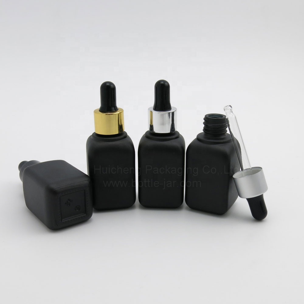 Fashion Design 30ml black square glass cosmetic serum dropper bottle