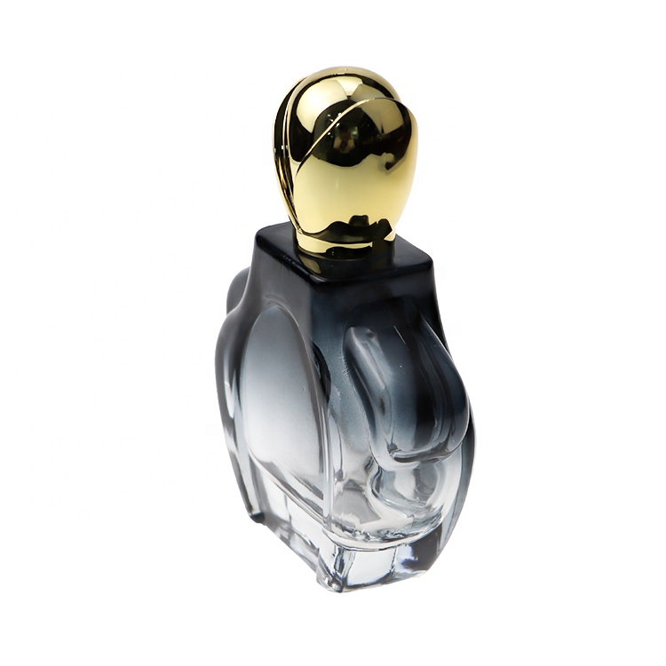 Fashion Design Unique Shaped Black Gradient Empty 100ml Glass Perfume Bottle With Gold Cap