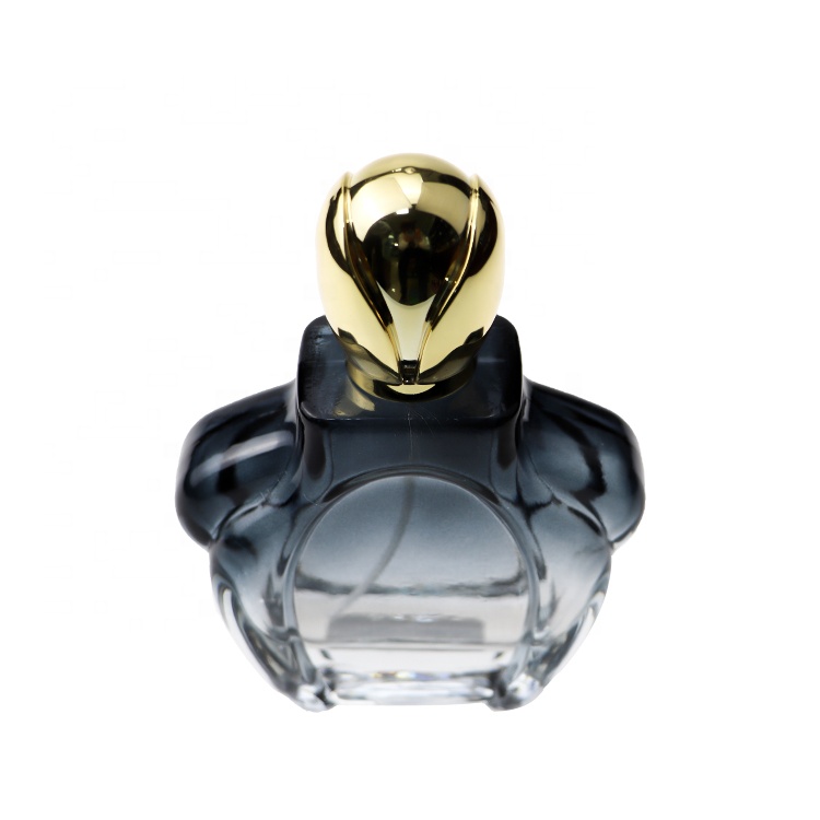 Fashion Design Unique Shaped Black Gradient Empty 100ml Glass Perfume Bottle With Gold Cap