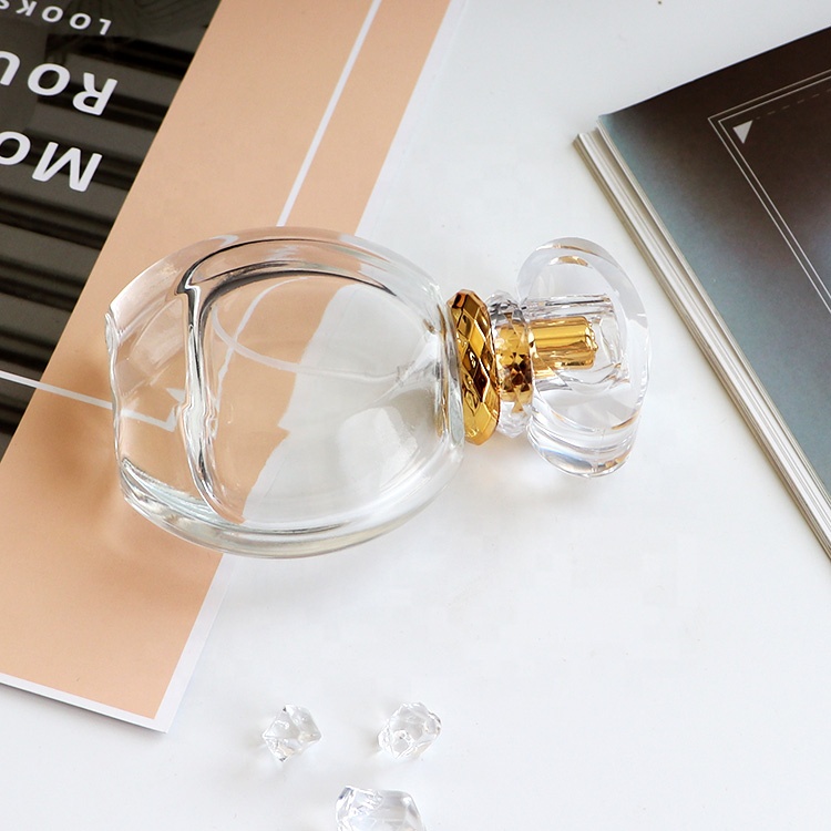 Fashion Luxury Clear Flat Round Glass Perfume Bottle 50 ml For Women