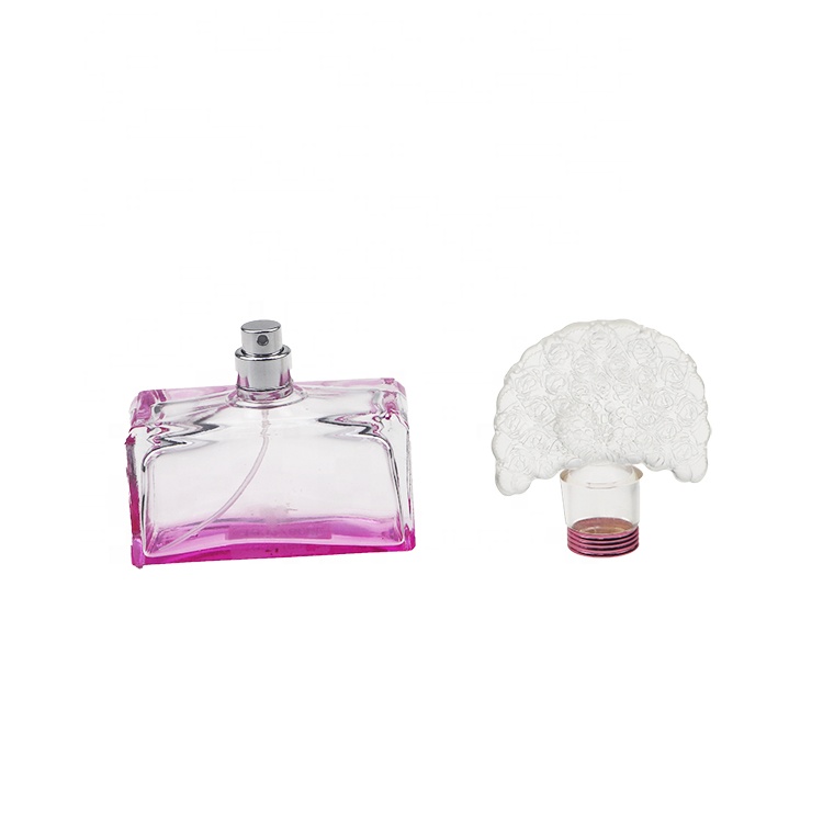 Fashion Luxury Square Pink 80 ml Perfume Bottle With Flower Cap