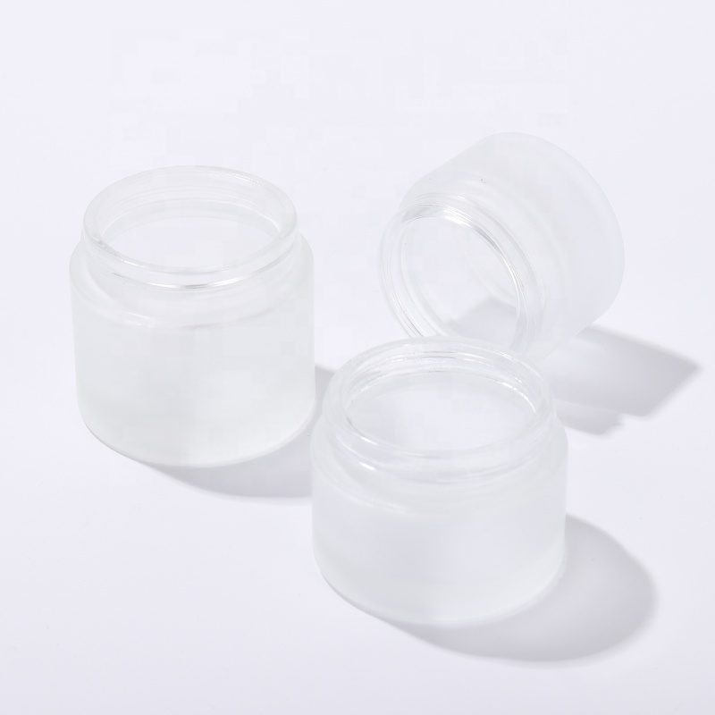 Fashion Packaging 50G Cosmetic Jar Frosted Glass Bottle Clear Cosmetic Glass Bottle Plastic Lid with Wood Graphics
