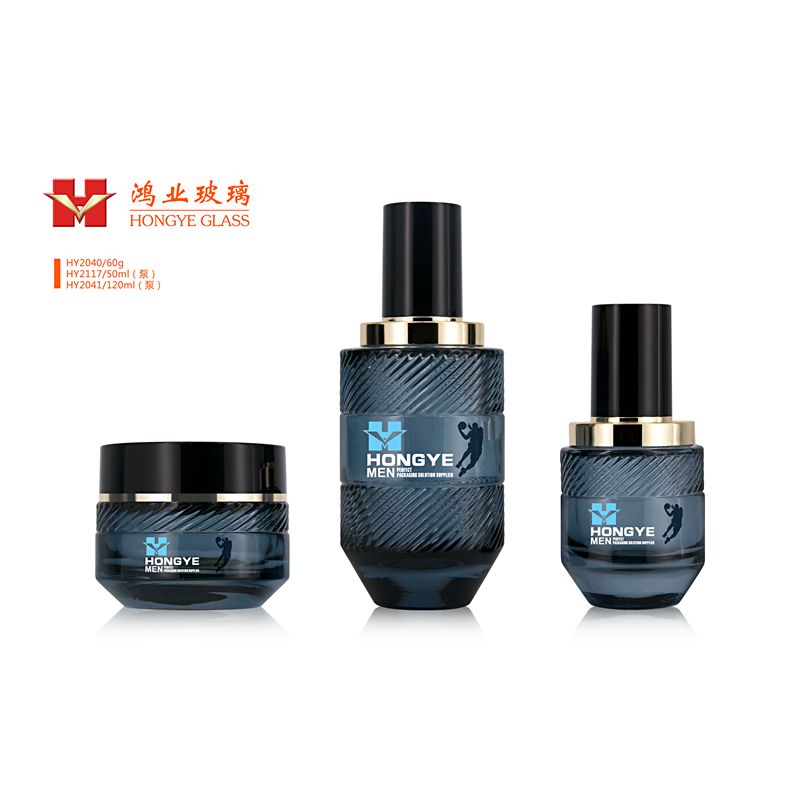 Fashion Packaging transparent blue color empty cosmetic sets spray glass bottle with pump HY2040