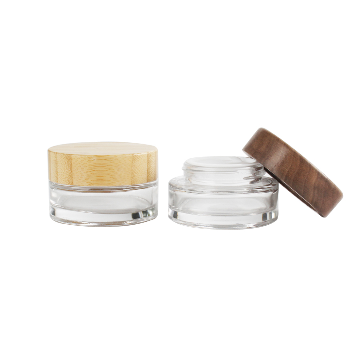 Fashion cosmetic face cream lotion glass bottle jar with bamboo lid