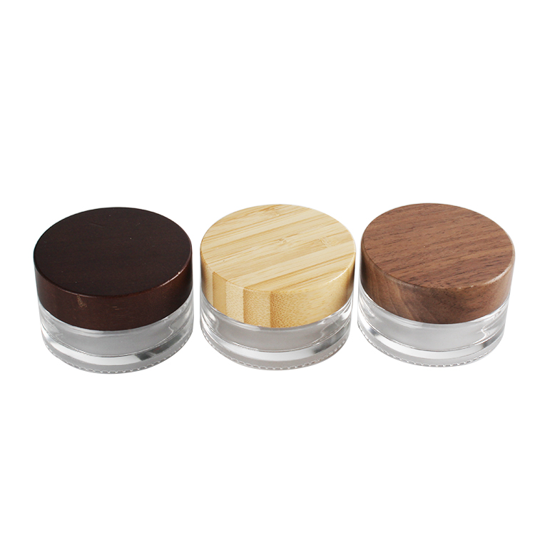 Fashion cosmetic face cream lotion glass bottle jar with bamboo lid