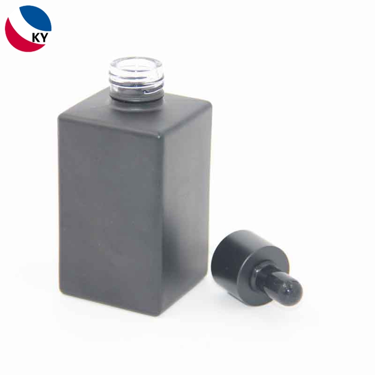 Fashion design 100ml matte black square glass cosmetic skincare packaging luxury serum dropper bottle