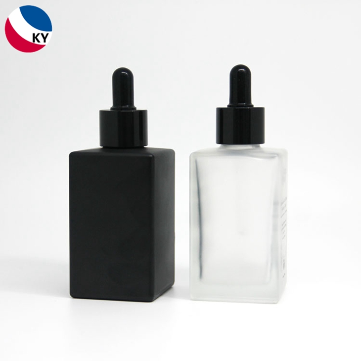 Fashion design 100ml matte black square glass cosmetic skincare packaging luxury serum dropper bottle