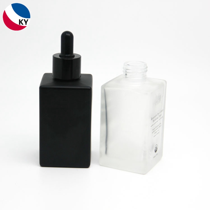 Fashion design 100ml matte black square glass cosmetic skincare packaging luxury serum dropper bottle