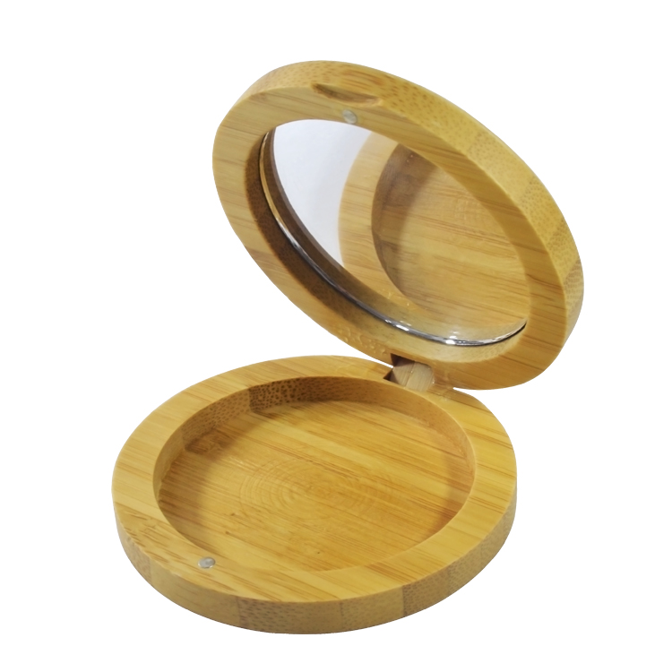 Fashion design open-close way wooden package outside shell 1oz 30ml loose powder empty container with mirror