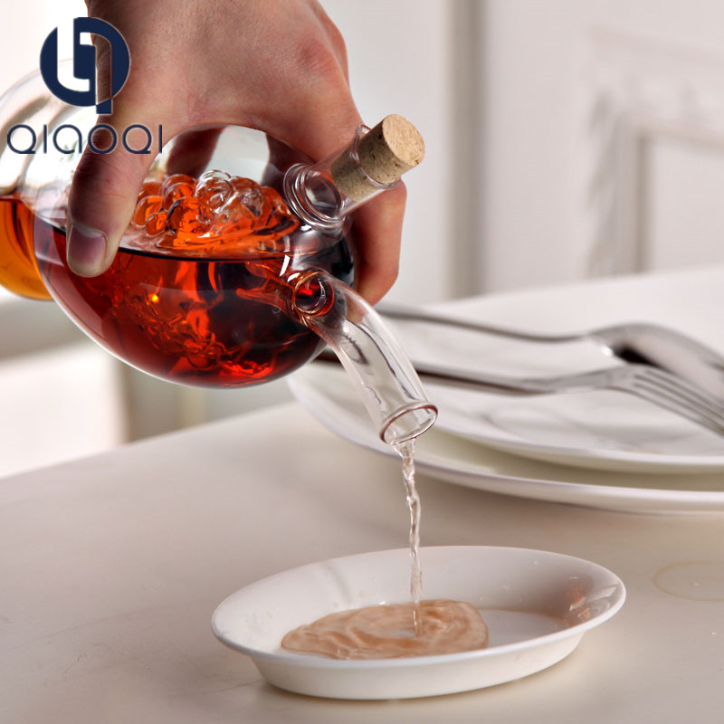 Fashion glass bottle 2 in 1 oil and vinegar dispenser with cork