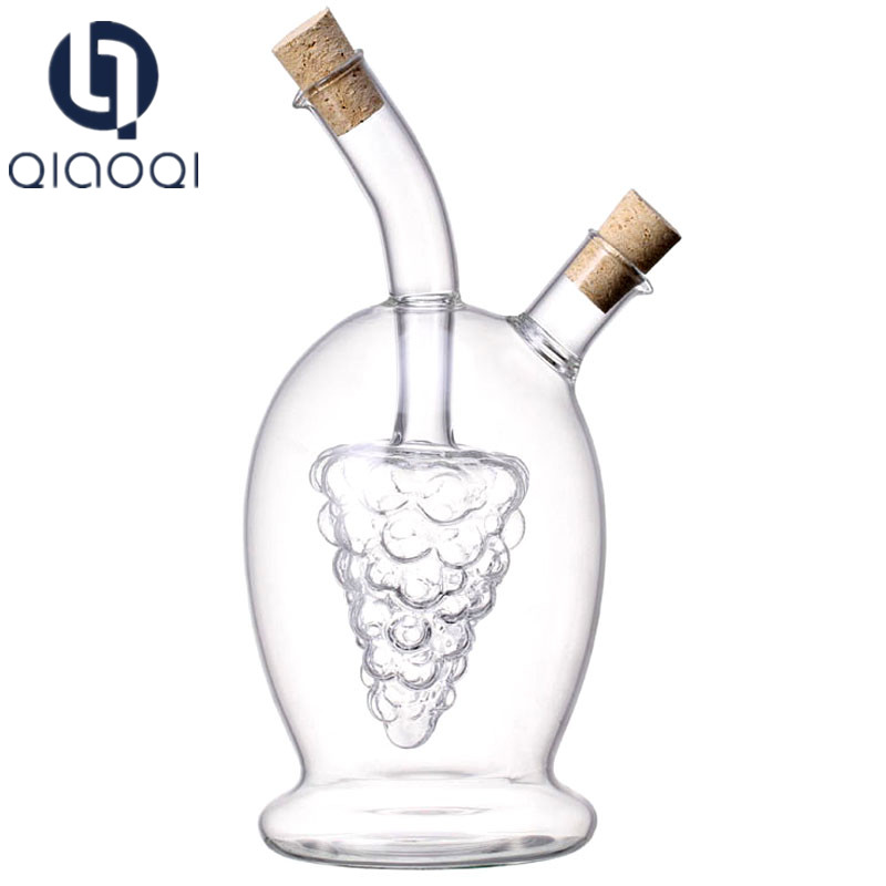 Fashion glass bottle 2 in 1 oil and vinegar dispenser with cork