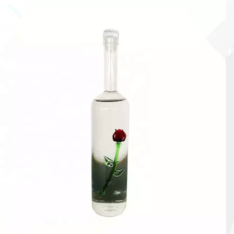Fashion special shape rose flower inside glass decnter whiskey tequlia absolute vodka glass bottle