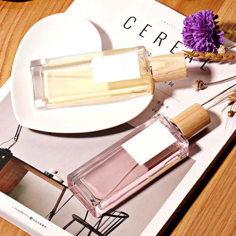 Fashion wooden lids empty perfume bottles 50 ml glass spray for perfume oil bottles 100ml