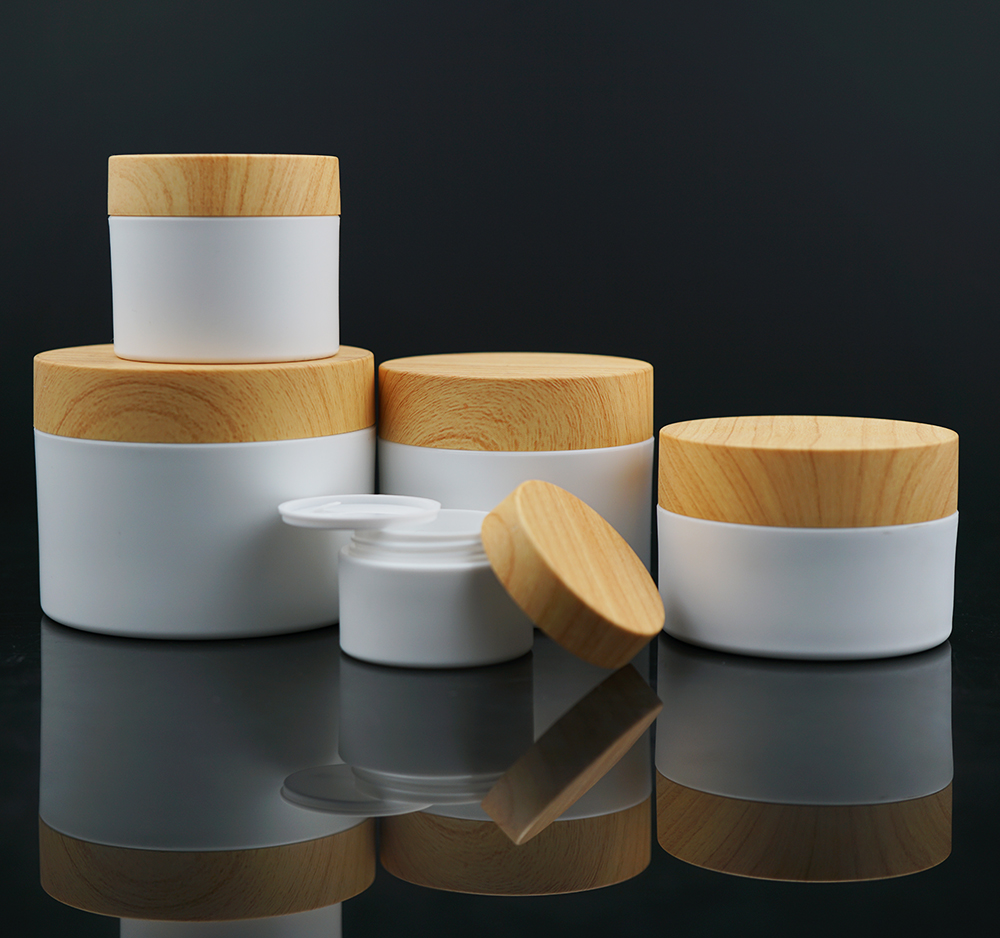 Fast Delivery 100g 150g 200g 250g PP plastic double wall cosmetic cream jar with bamboo printing lids
